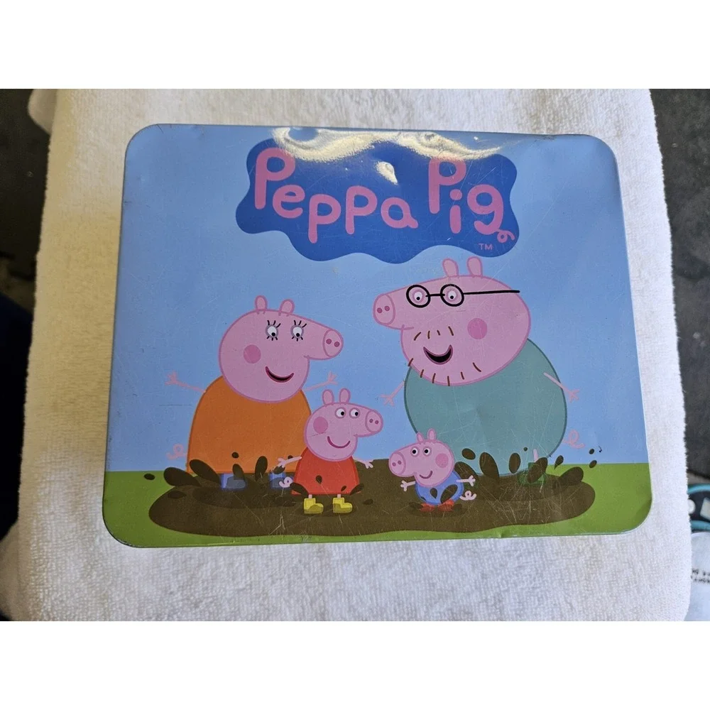 Peppa Pig Metal Lunchbox Blue‎  with Handle Toy Storage Lunch Pail NICE